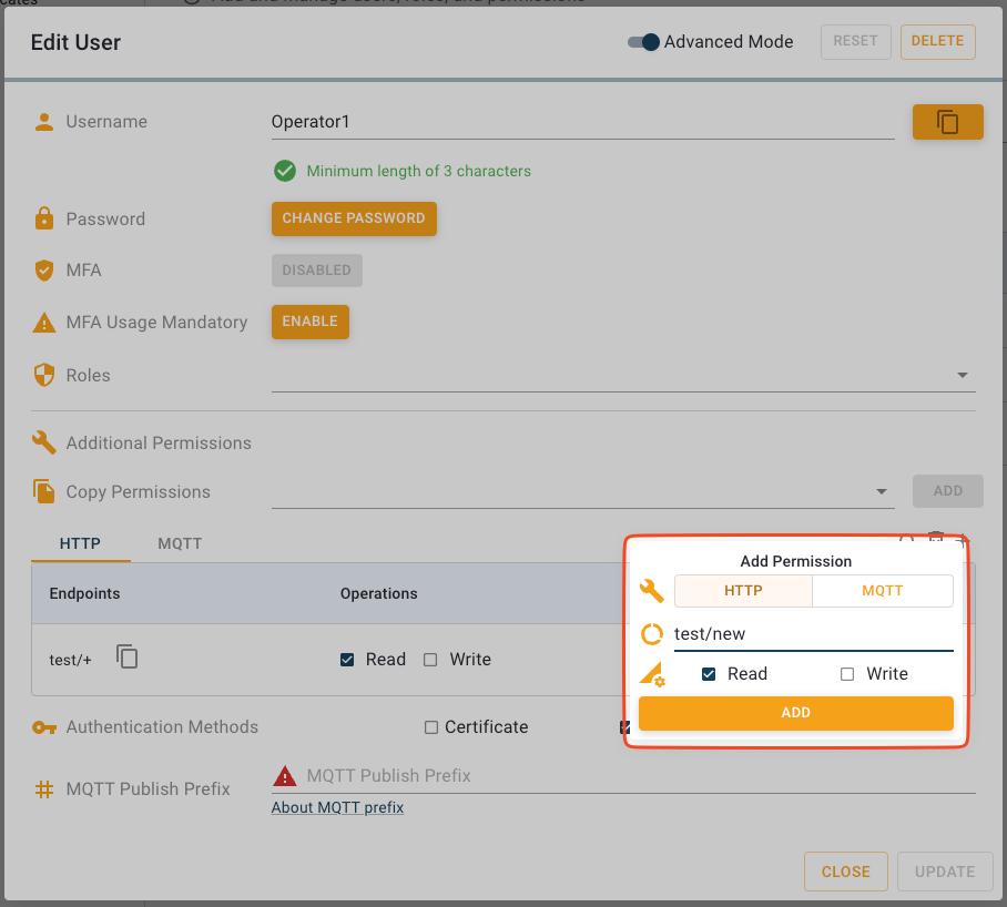 Add Permission modal